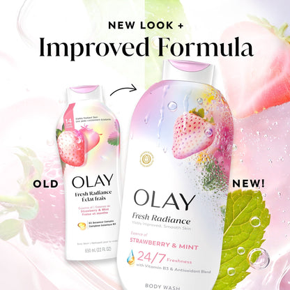 Olay Fresh Radiance Body Wash with Essence of Strawberry and Mint, Vitamin B3 and Antioxidant Blend