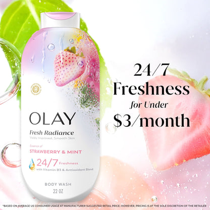 Olay Fresh Radiance Body Wash with Essence of Strawberry and Mint, Vitamin B3 and Antioxidant Blend