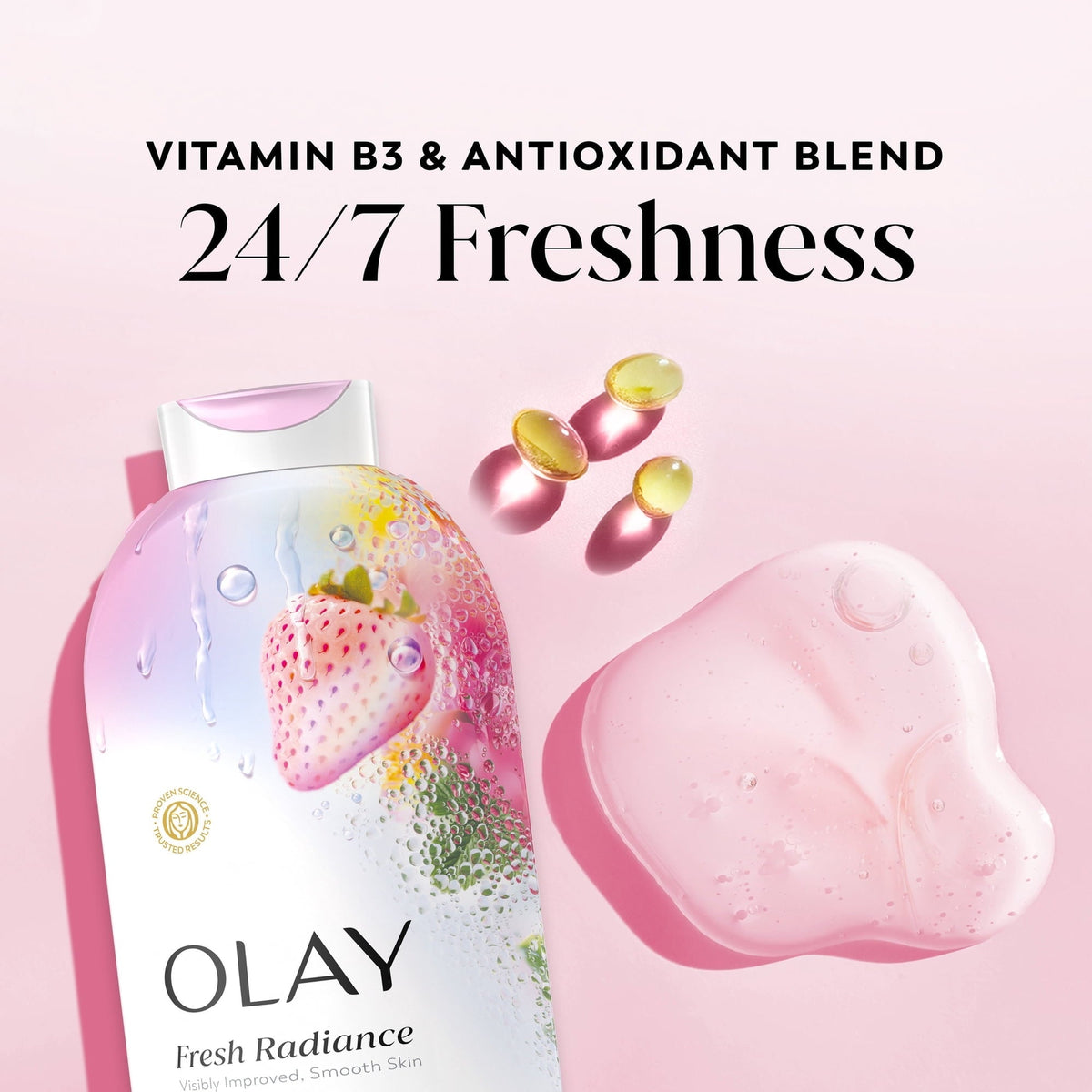 Olay Fresh Radiance Body Wash with Essence of Strawberry and Mint, Vitamin B3 and Antioxidant Blend