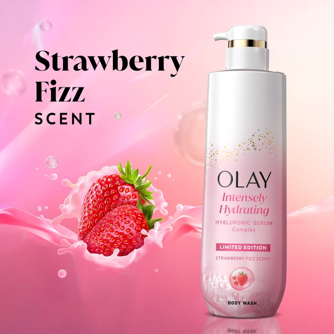 Olay Intensely Hydrating Body Wash with Hyaluronic Serum Complex, Strawberry Fizz Scent, 20 fl oz
