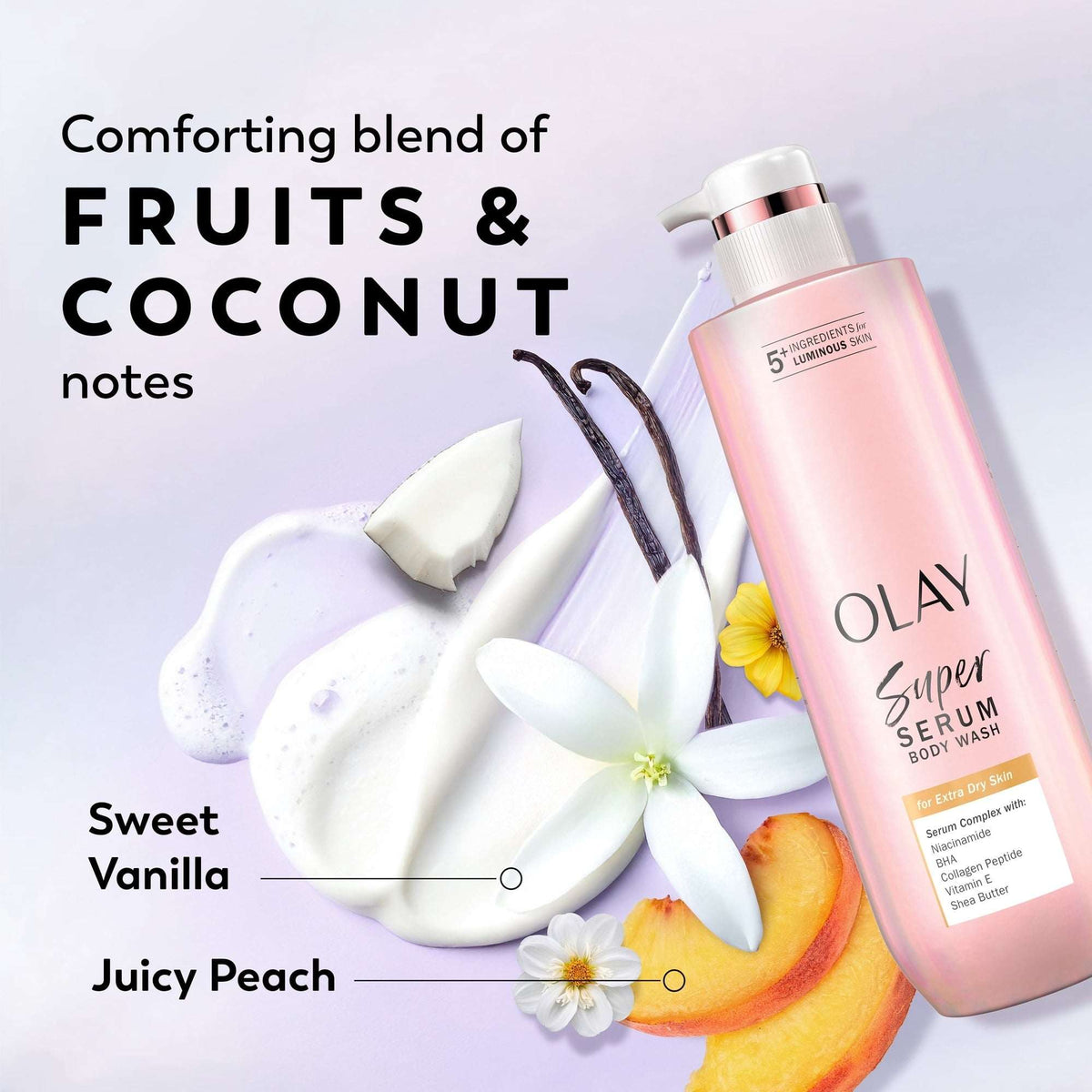 Olay Super Serum Body Wash for Extra Dry Skin, 20 fl oz, Serum Complex for Luminous Skin