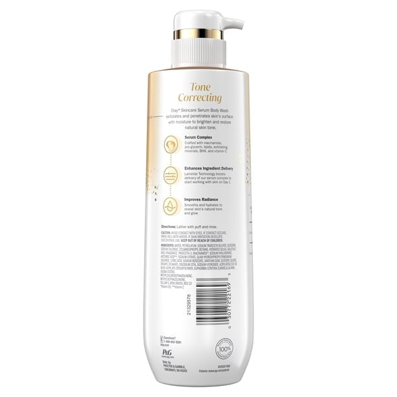 Olay Tone Correcting Repair Serum Body Wash, Triple Complex with Repair Lipids, Vitamin B3 + C and BHA, 20 fl oz