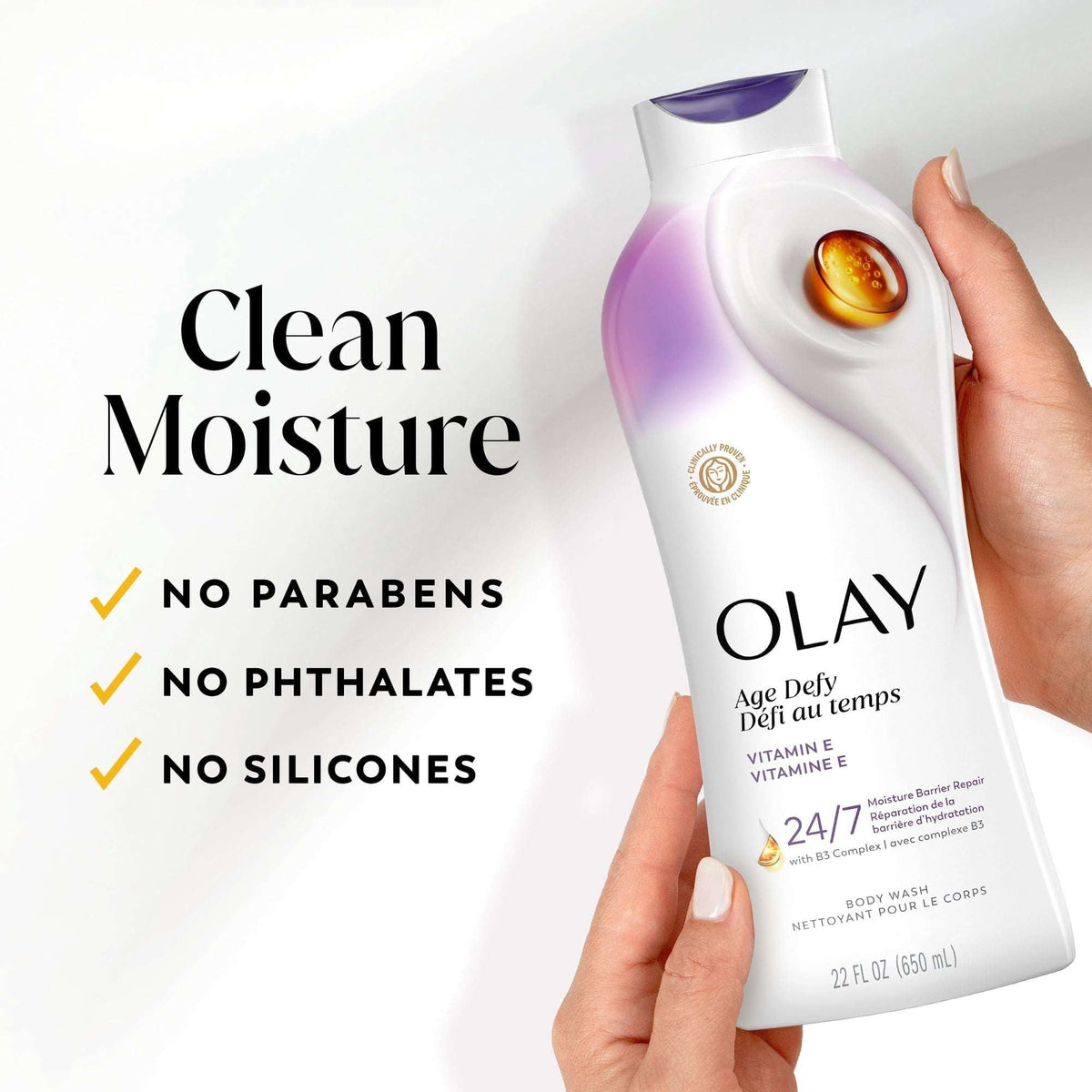 Olay Ultra Moisture Body Wash, Age Defy Body Wash Vitamin B3 & Hyaluronic, 22 FL OZ