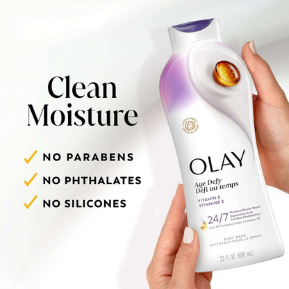 Olay Ultra Moisture Body Wash, Age Defy Body Wash Vitamin B3 & Hyaluronic, 22 FL OZ