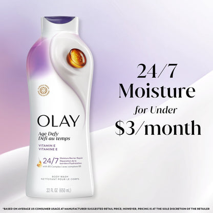 Olay Ultra Moisture Body Wash, Age Defy Body Wash Vitamin B3 & Hyaluronic, 22 FL OZ