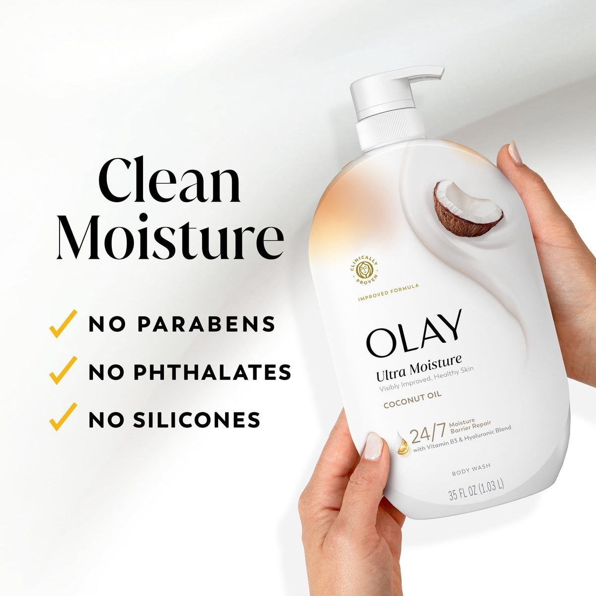Olay Ultra Moisture Body Wash with Coconut Oil, Vitamin B3 and Hyaluronic Blend, 35oz