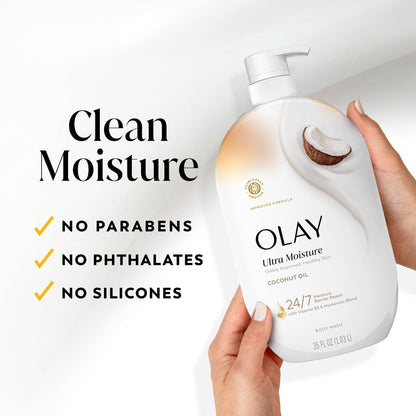 Olay Ultra Moisture Body Wash with Coconut Oil, Vitamin B3 and Hyaluronic Blend, 35oz