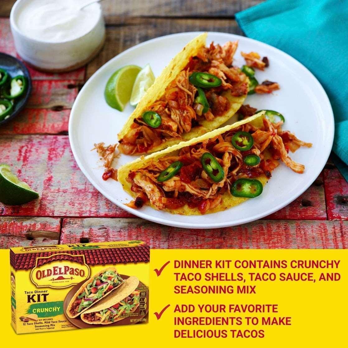 Old El Paso Crunchy Taco Dinner Kit, Easy Meal Prep, 12 Count, 8.8 oz