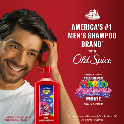 (3 PACK ) Old Spice 2-in-1 Mens Shampoo and Conditioner, Cosmic Quest, Old Spice x The Super Mario Galaxy Movie, 21.9 fl oz