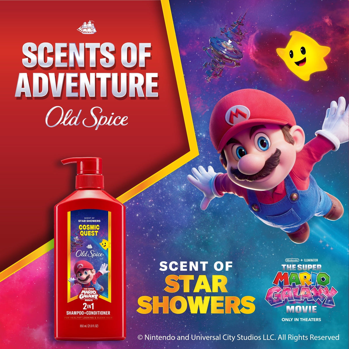 (3 PACK ) Old Spice 2-in-1 Mens Shampoo and Conditioner, Cosmic Quest, Old Spice x The Super Mario Galaxy Movie, 21.9 fl oz