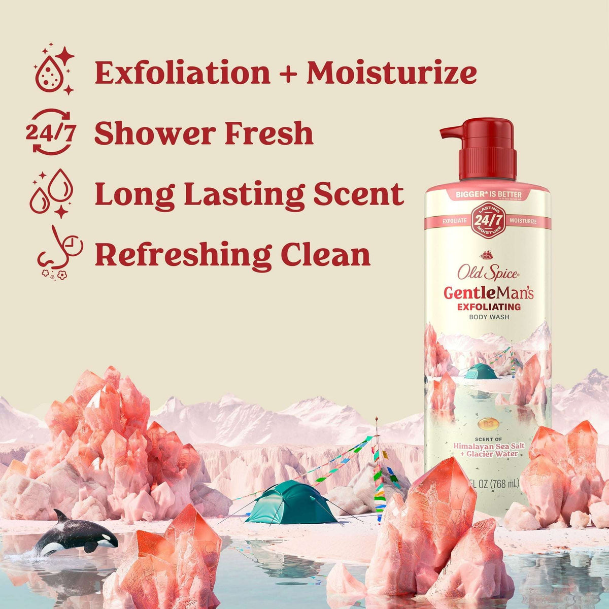 Old Spice Men's Body Wash for Men, Himalayan Sea Salt , 24/7 Shower Fresh, 18 oz, Exfoliation + Moisturization, 26oz