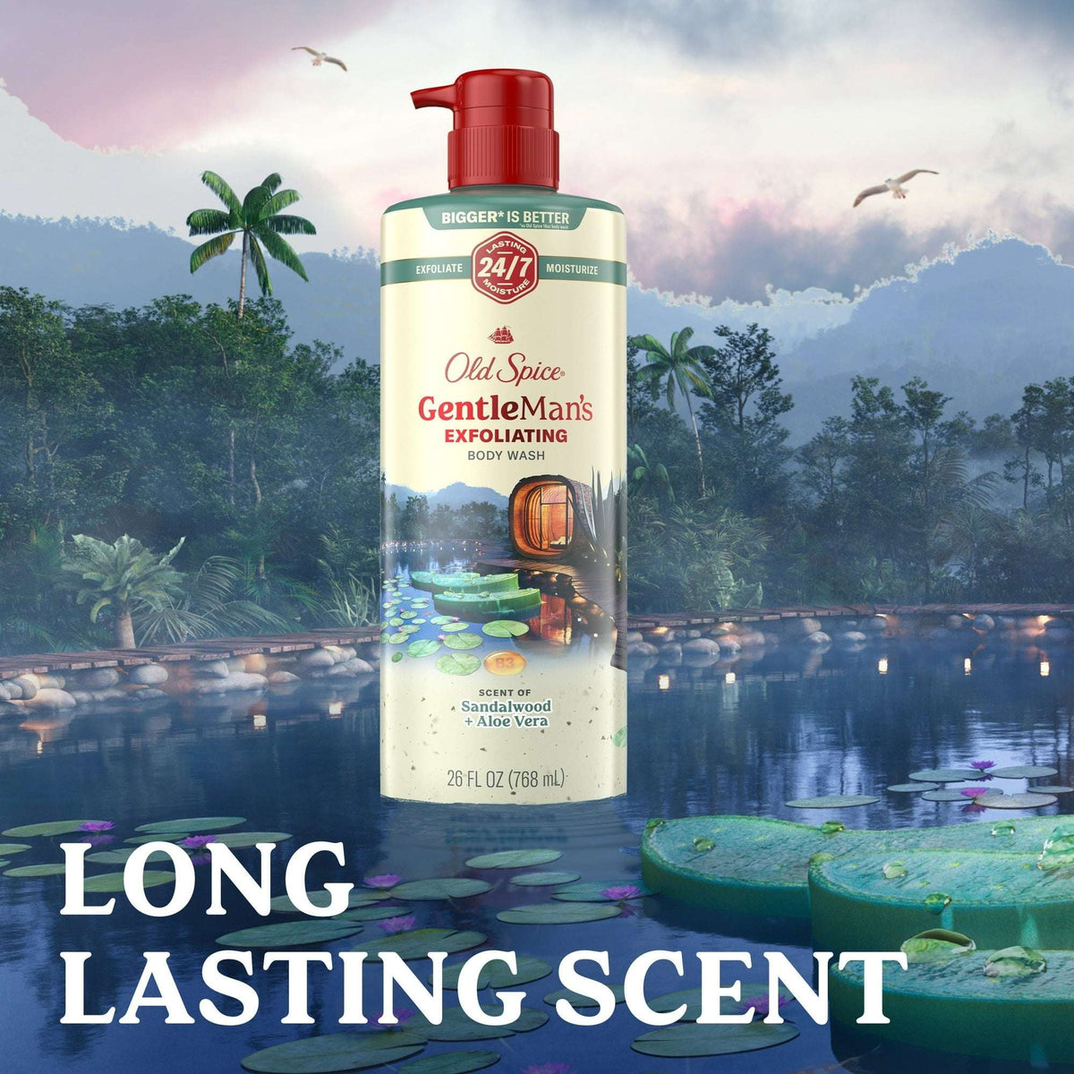 Old Spice Men's Body Wash for Men, Sandalwood and Aloe Vera, 24/7 Shower Fresh, 18 oz, Exfoliation + Moisturization, 26oz