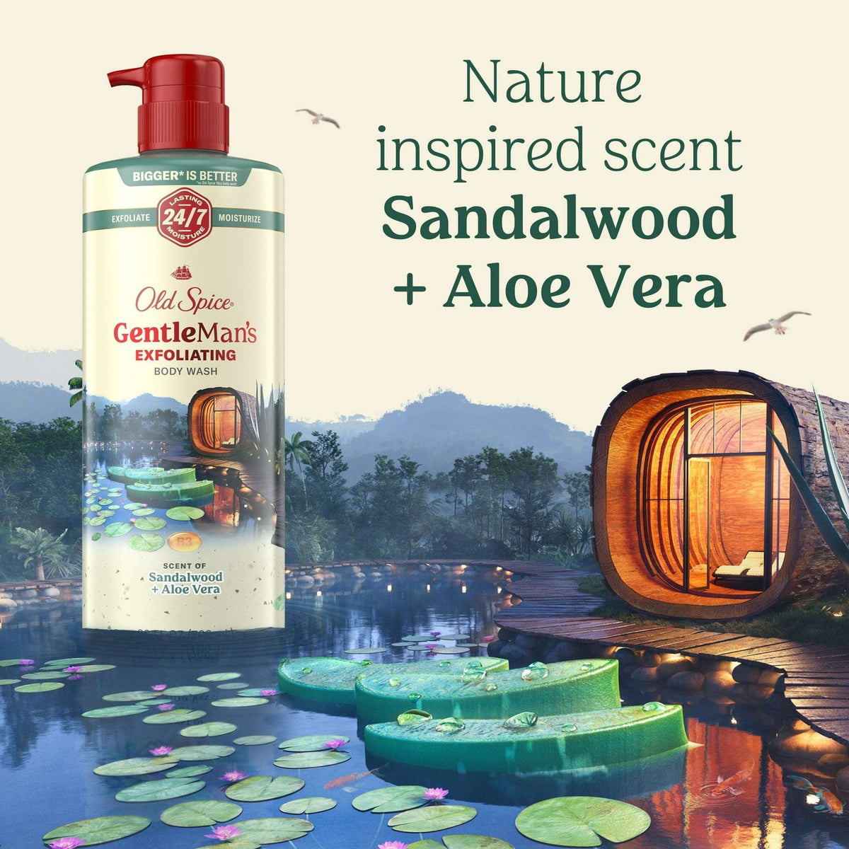 Old Spice Men's Body Wash for Men, Sandalwood and Aloe Vera, 24/7 Shower Fresh, 18 oz, Exfoliation + Moisturization, 26oz