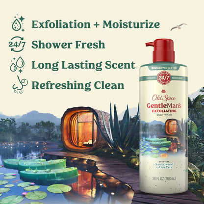 Old Spice Men's Body Wash for Men, Sandalwood and Aloe Vera, 24/7 Shower Fresh, 18 oz, Exfoliation + Moisturization, 26oz