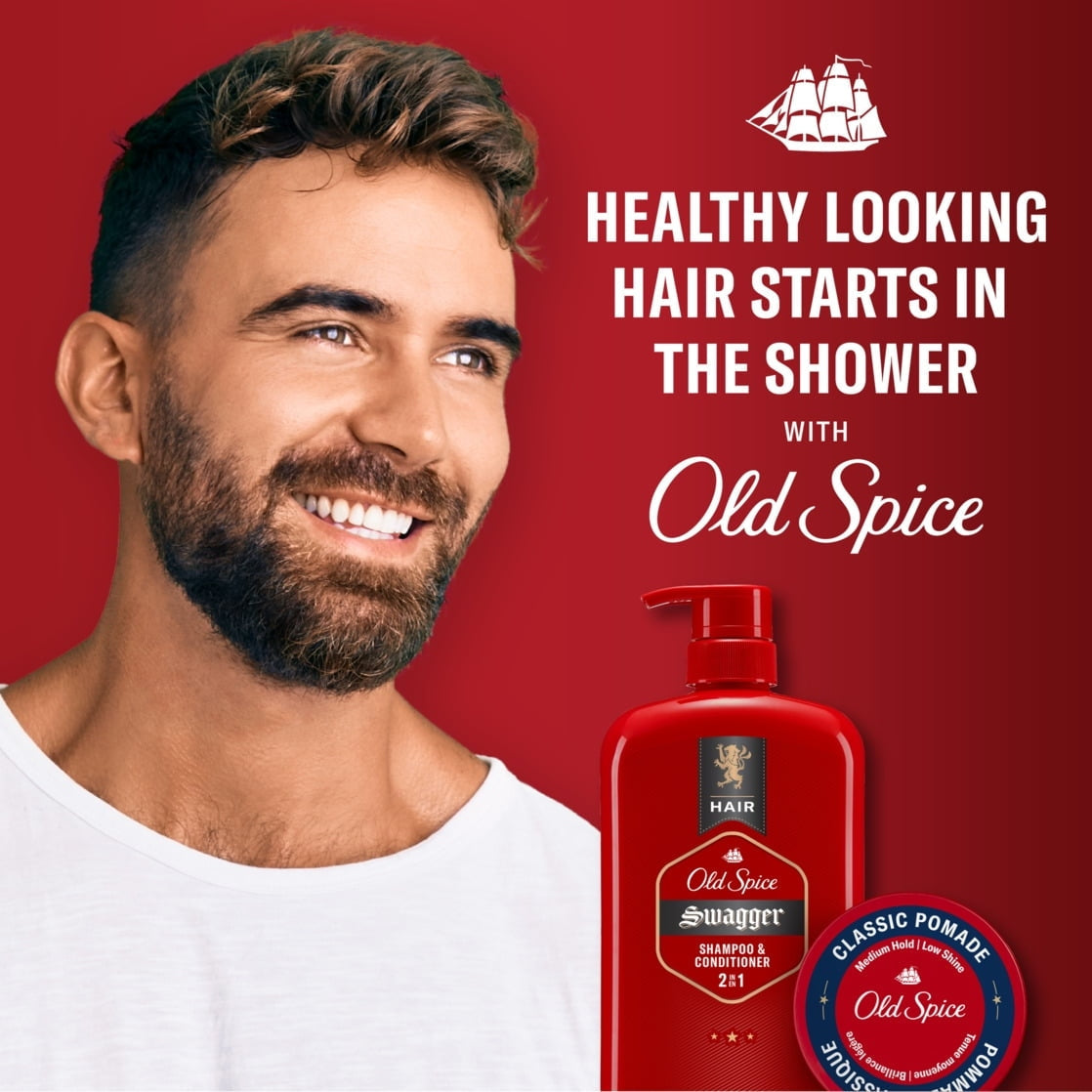 Old Spice Men's 2 in 1 Shampoo Conditioner, All Hair Types, Swagger, 29 fl oz, 2 Pack
