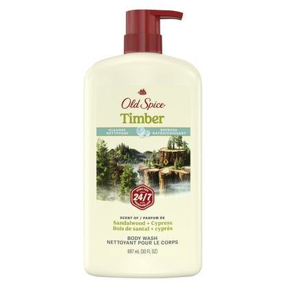 Old Spice Men's Body Wash Timber with Sandalwood, 24/7 Shower Fresh, 30 oz