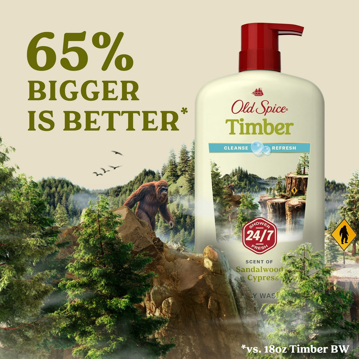 Old Spice Men's Body Wash Timber with Sandalwood, 24/7 Shower Fresh, 30 oz
