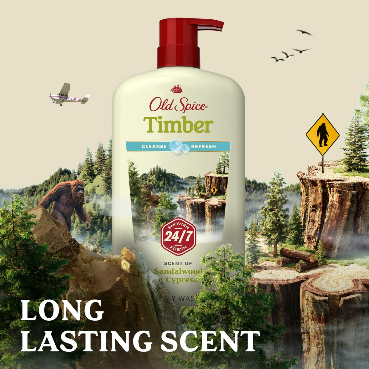 Old Spice Men's Body Wash Timber with Sandalwood, 24/7 Shower Fresh, 30 oz