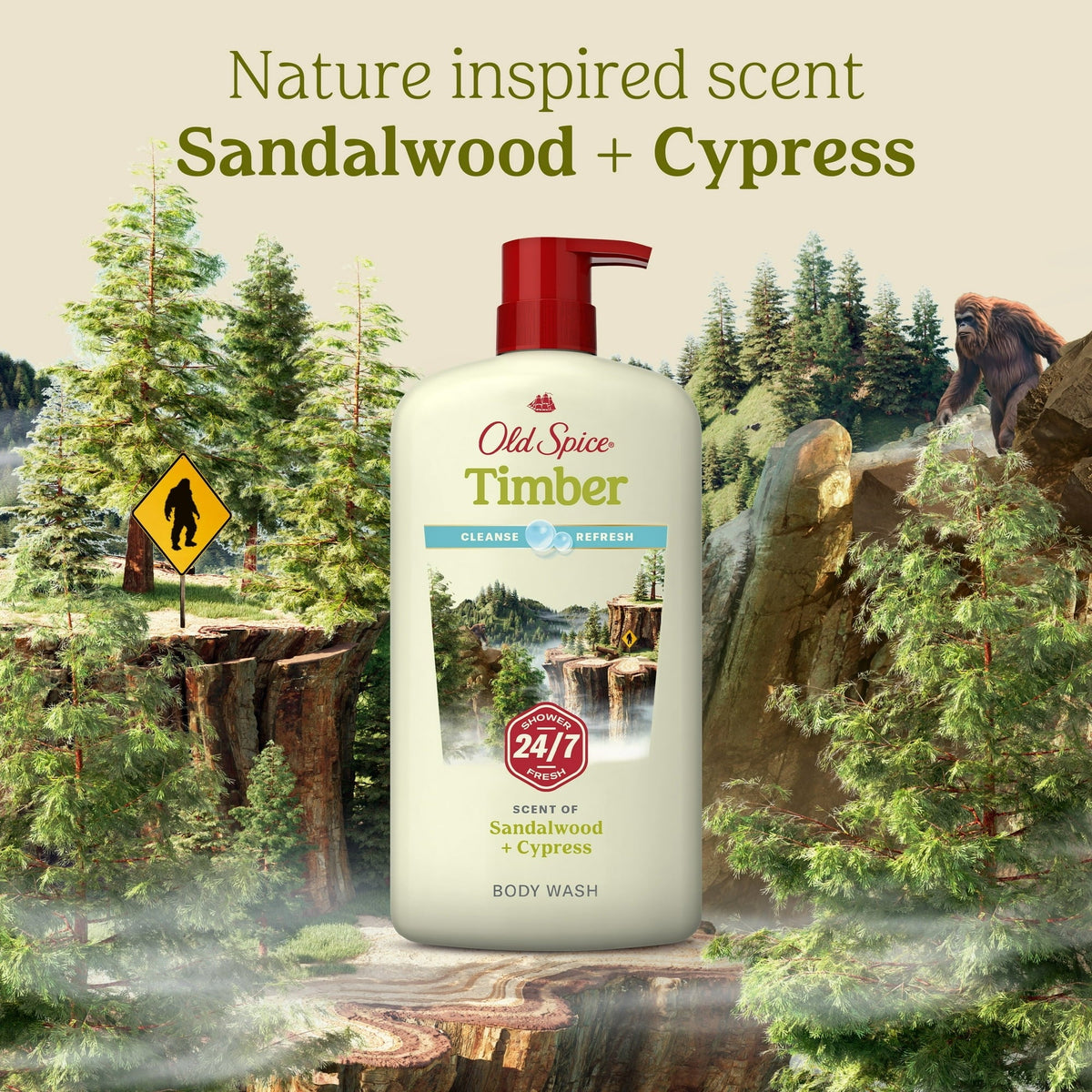 Old Spice Men's Body Wash Timber with Sandalwood, 24/7 Shower Fresh, 30 oz