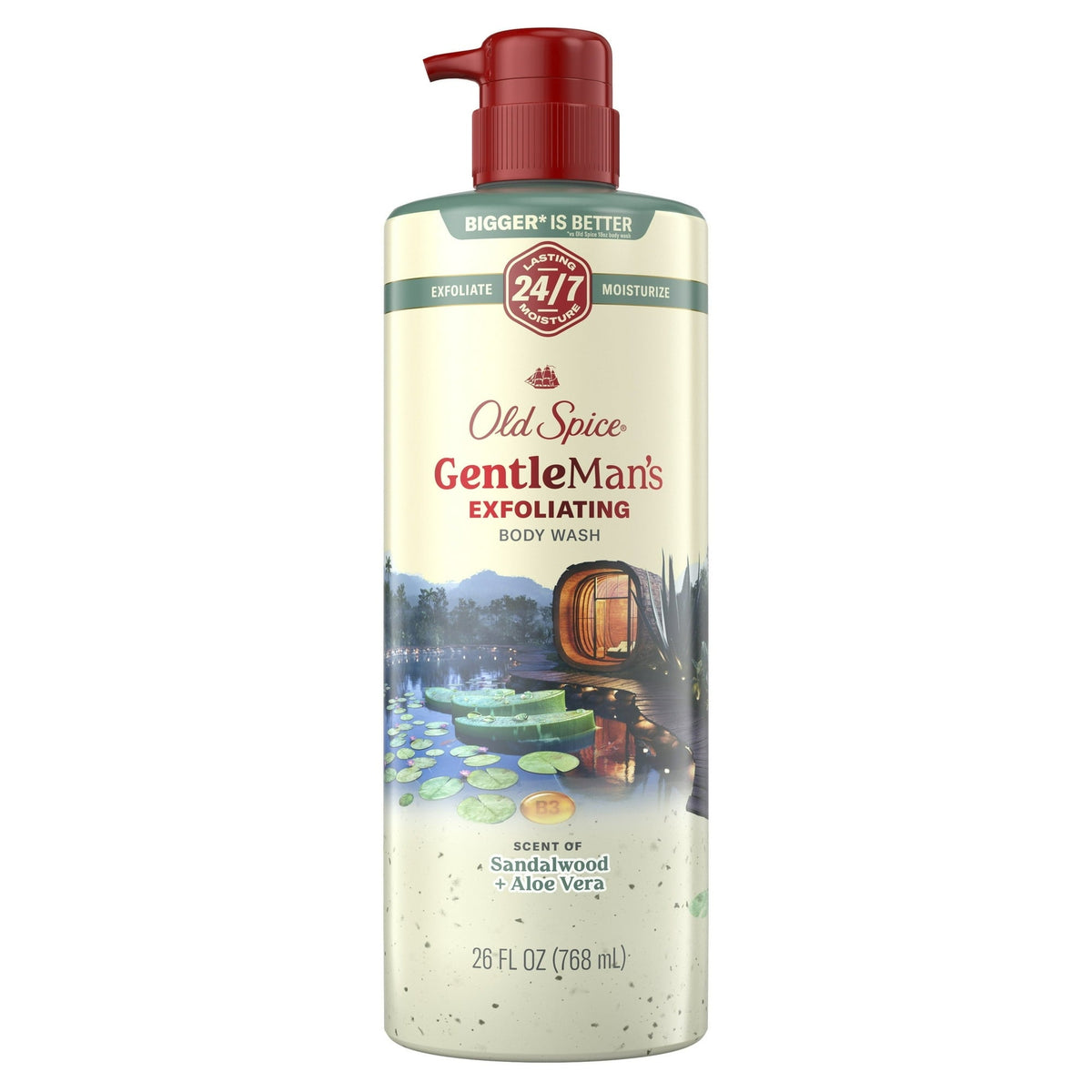 Old Spice Men's Body Wash for Men, Sandalwood and Aloe Vera, 24/7 Shower Fresh, 18 oz, Exfoliation + Moisturization, 26oz