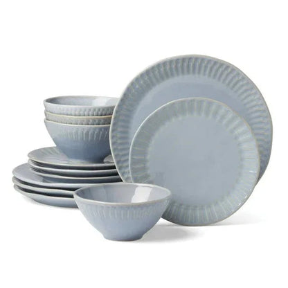 Oneida Entertain 365 12-Piece Artisanal Green Stripe Stoneware Tableware Set (Service for 4)