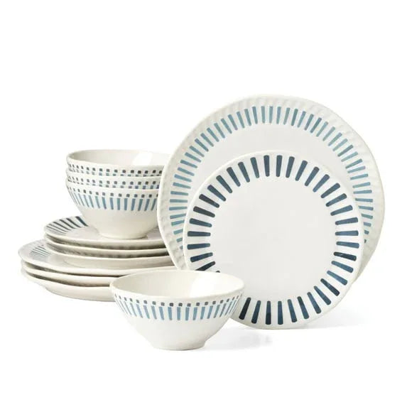 Oneida Entertain 365 12-Piece Artisanal Green Stripe Stoneware Tableware Set (Service for 4)