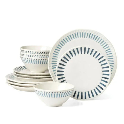 Oneida Entertain 365 12-Piece Artisanal Green Stripe Stoneware Tableware Set (Service for 4)