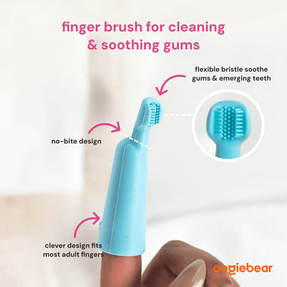 Oogiebear Baby Manual Toothbrush and Tongue Scraper – Finger Brush for Newborns and Infants, Silicone bristles, BPA-Free Dental Kit