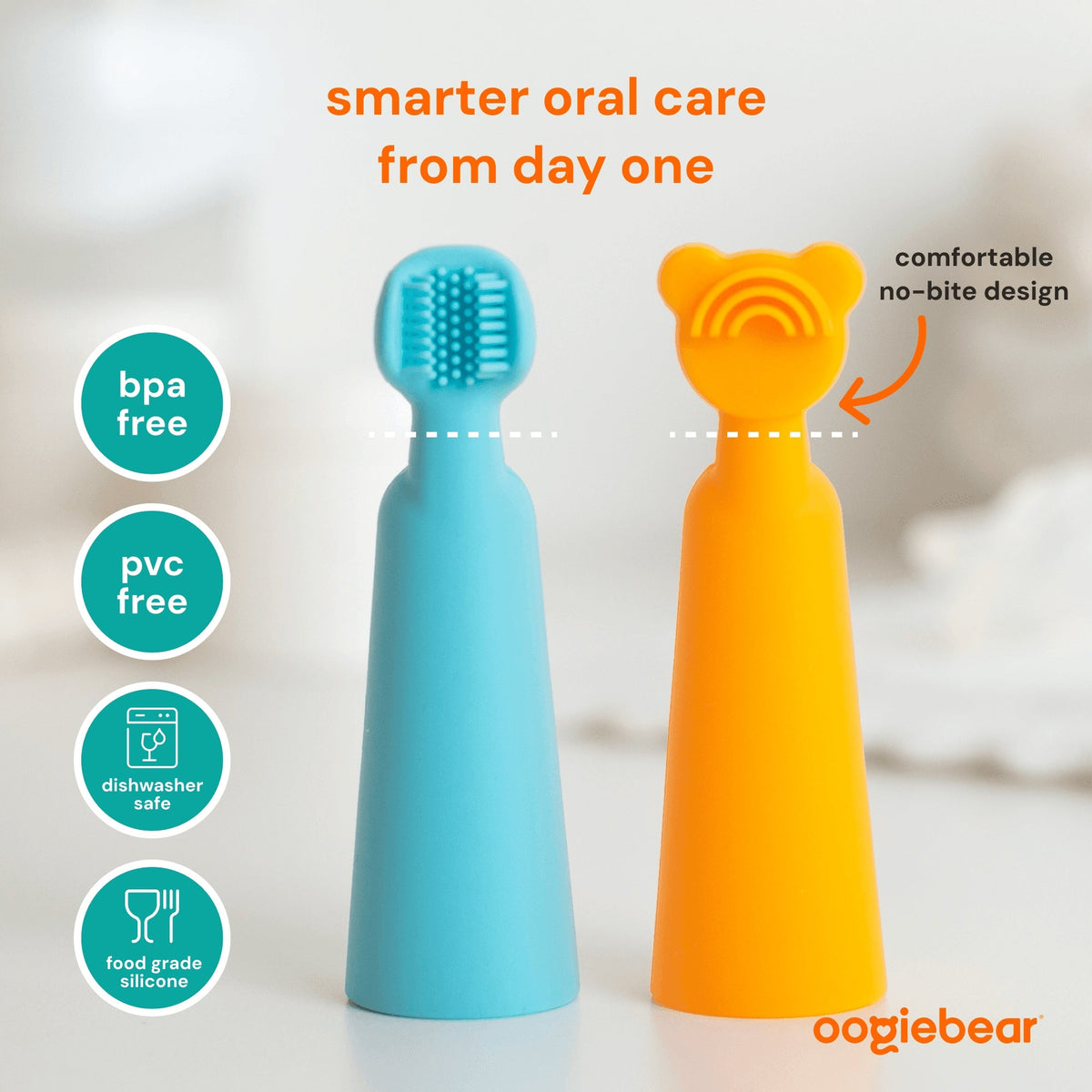 Oogiebear Baby Manual Toothbrush and Tongue Scraper – Finger Brush for Newborns and Infants, Silicone bristles, BPA-Free Dental Kit