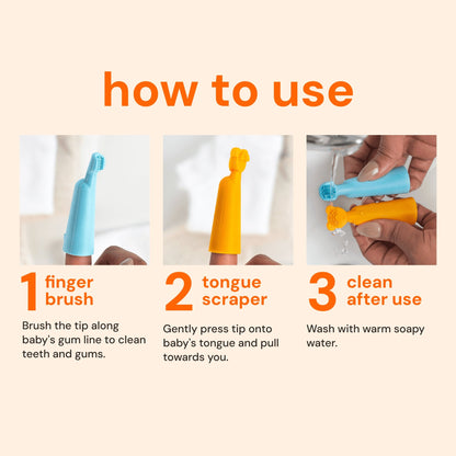 Oogiebear Baby Manual Toothbrush and Tongue Scraper – Finger Brush for Newborns and Infants, Silicone bristles, BPA-Free Dental Kit