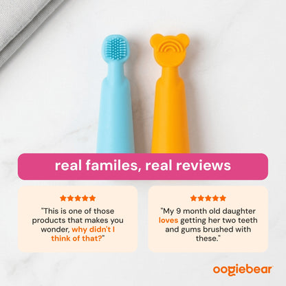Oogiebear Baby Manual Toothbrush and Tongue Scraper – Finger Brush for Newborns and Infants, Silicone bristles, BPA-Free Dental Kit