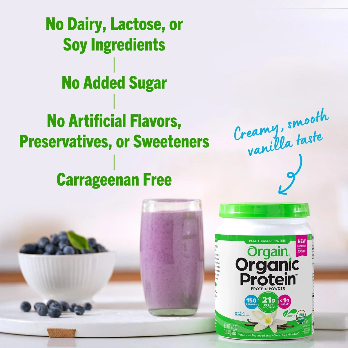 Orgain Organic Vegan 21g Protein Powder, Plant Based Shake Drink, Vanilla Bean 1.02lb