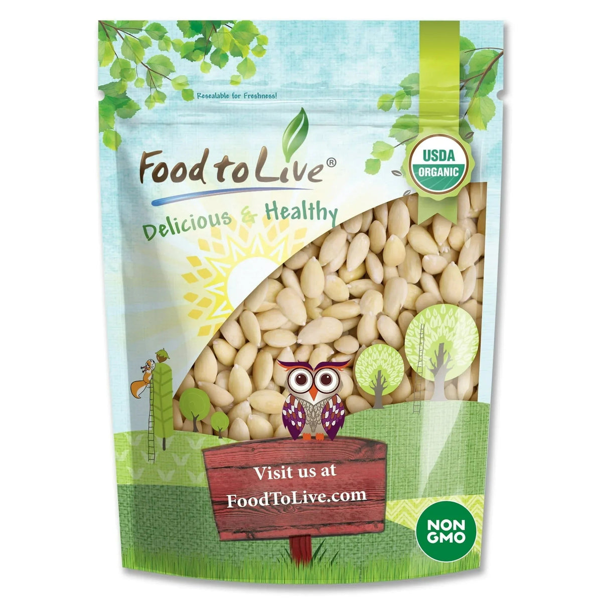 Organic Whole Blanched Almonds — Non-GMO, Kosher, Vegan — by Food to Live