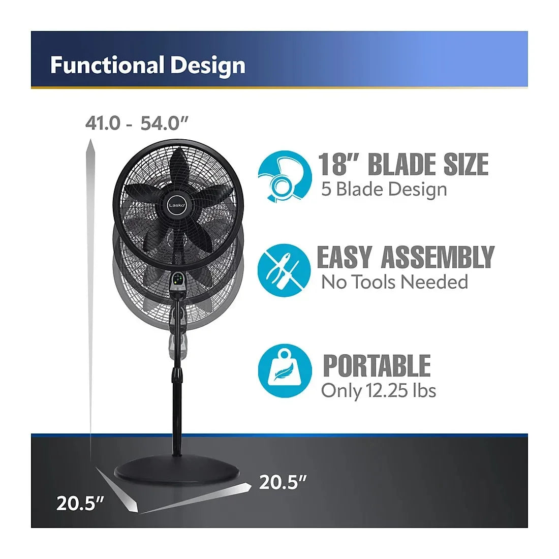Lasko 18" Oscillating Pedestal Fan with Remote Control - Black