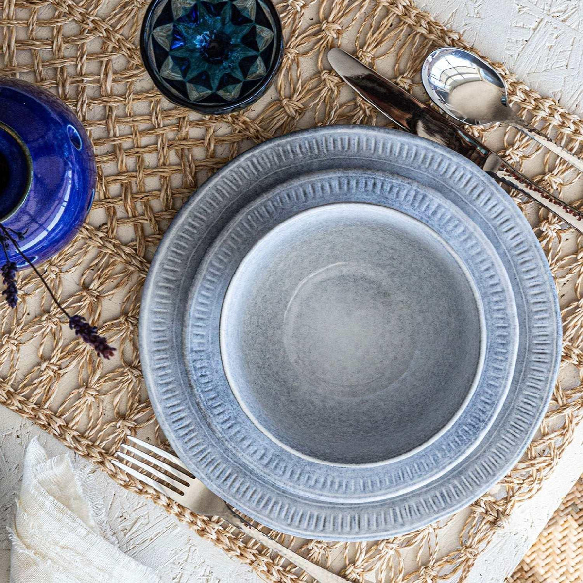 Over&back 12-Piece Ridge Rim Stoneware Dinnerware Set