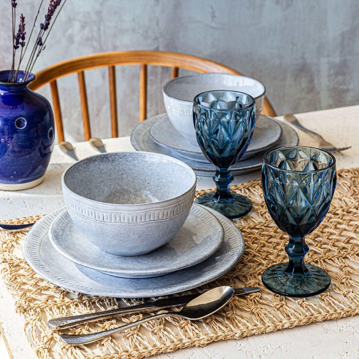 Over&back 12-Piece Ridge Rim Stoneware Dinnerware Set
