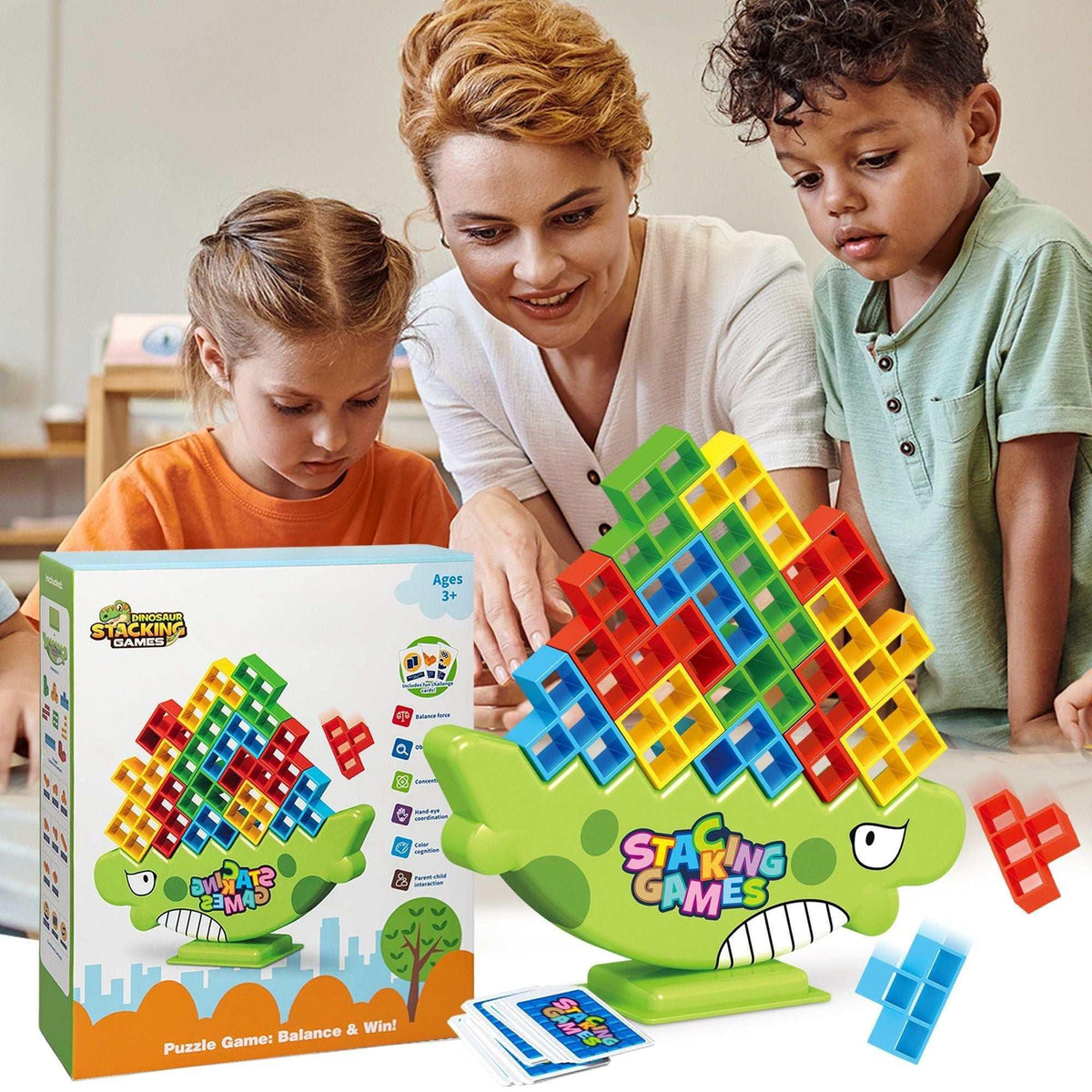 PBALPADL Dinosaur Balance Stacking Blocks by Lktvy. 48PCS Educational STEM Toy for Kids Ages 3+, Safe ABS Construction, Fun Family Game for Focus & Fine Motor Skills