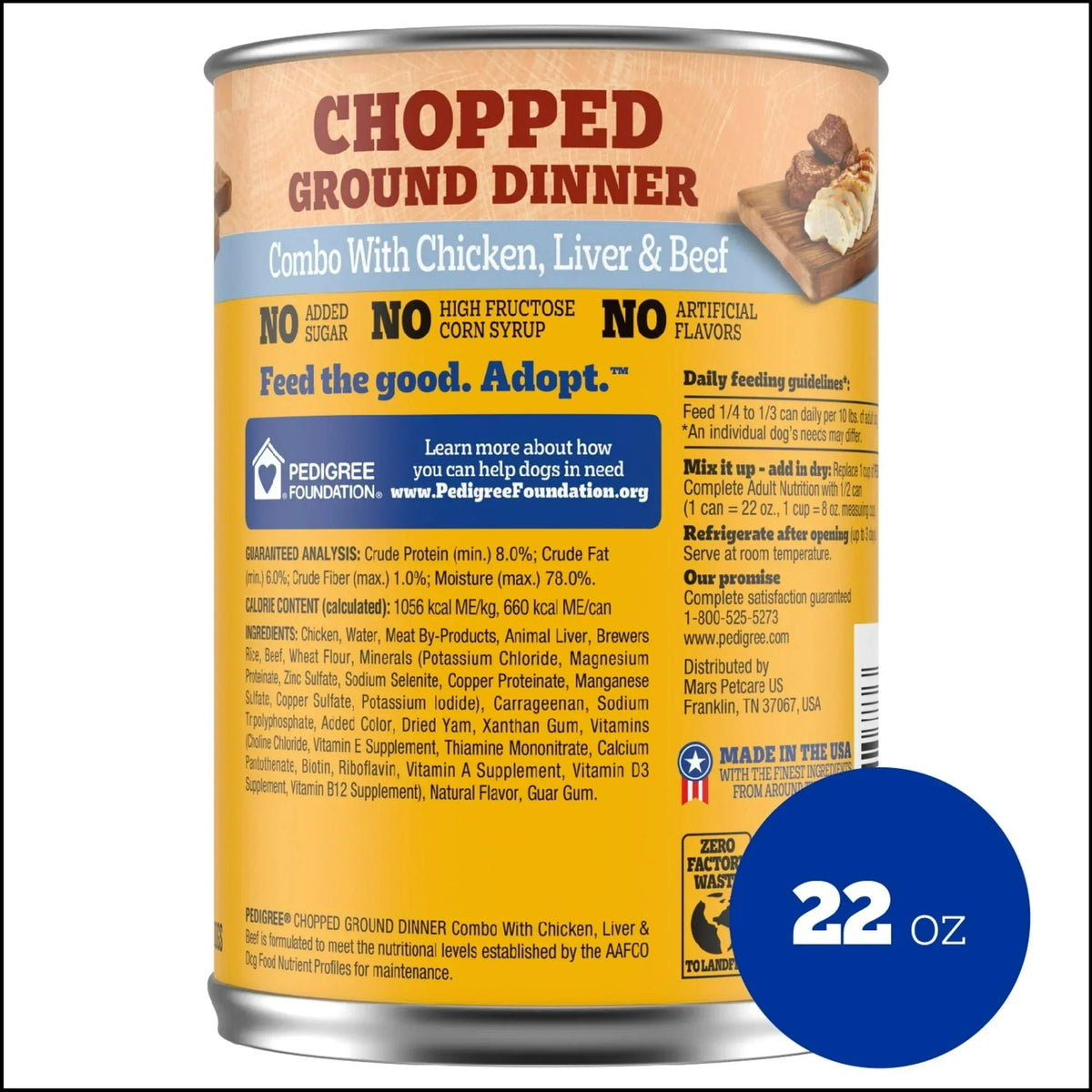 Pedigree Chopped Ground Dinner Chicken, Liver & Beef Adult Soft Wet Dog Food, (12) 22 oz Cans