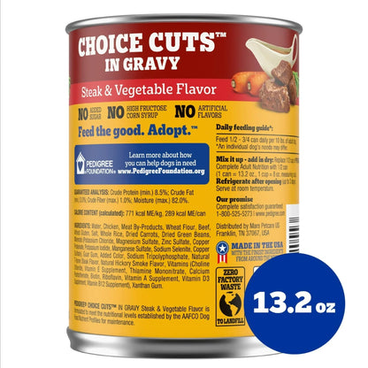 Pedigree Choice Cuts In Gravy Adult Wet Dog Food Steak & Vegetable Flavor, 13.2 oz Cans 12 Pack