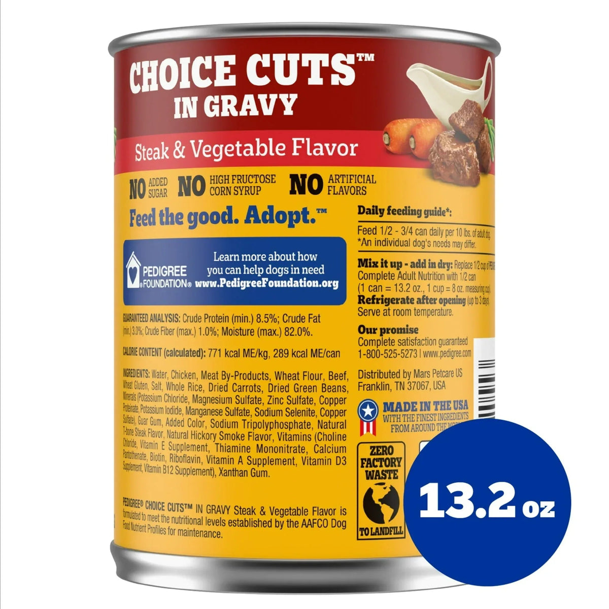 Pedigree Choice Cuts In Gravy Adult Wet Dog Food Steak & Vegetable Flavor, 13.2 oz Cans 12 Pack