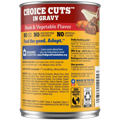 Pedigree Choice Cuts In Gravy Adult Wet Dog Food Steak & Vegetable Flavor, 13.2 oz Cans 12 Pack