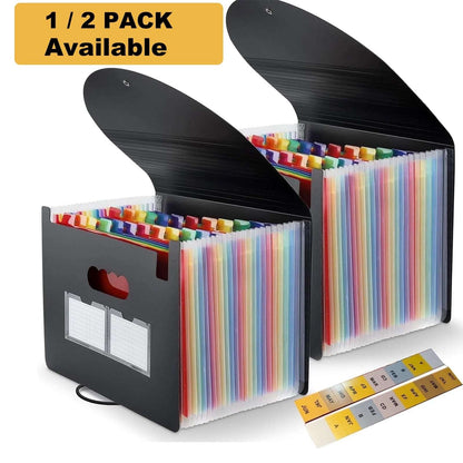 PHANCIR 24 Pocket Accordion File Organizer Thicker & Sturdy, Freestanding File Paper Folder with Labels for Classroom, Home, Office and Travel