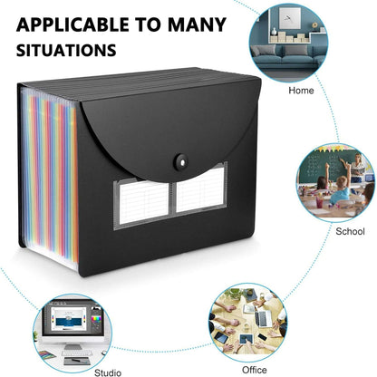 PHANCIR 24 Pocket Accordion File Organizer Thicker & Sturdy, Freestanding File Paper Folder with Labels for Classroom, Home, Office and Travel