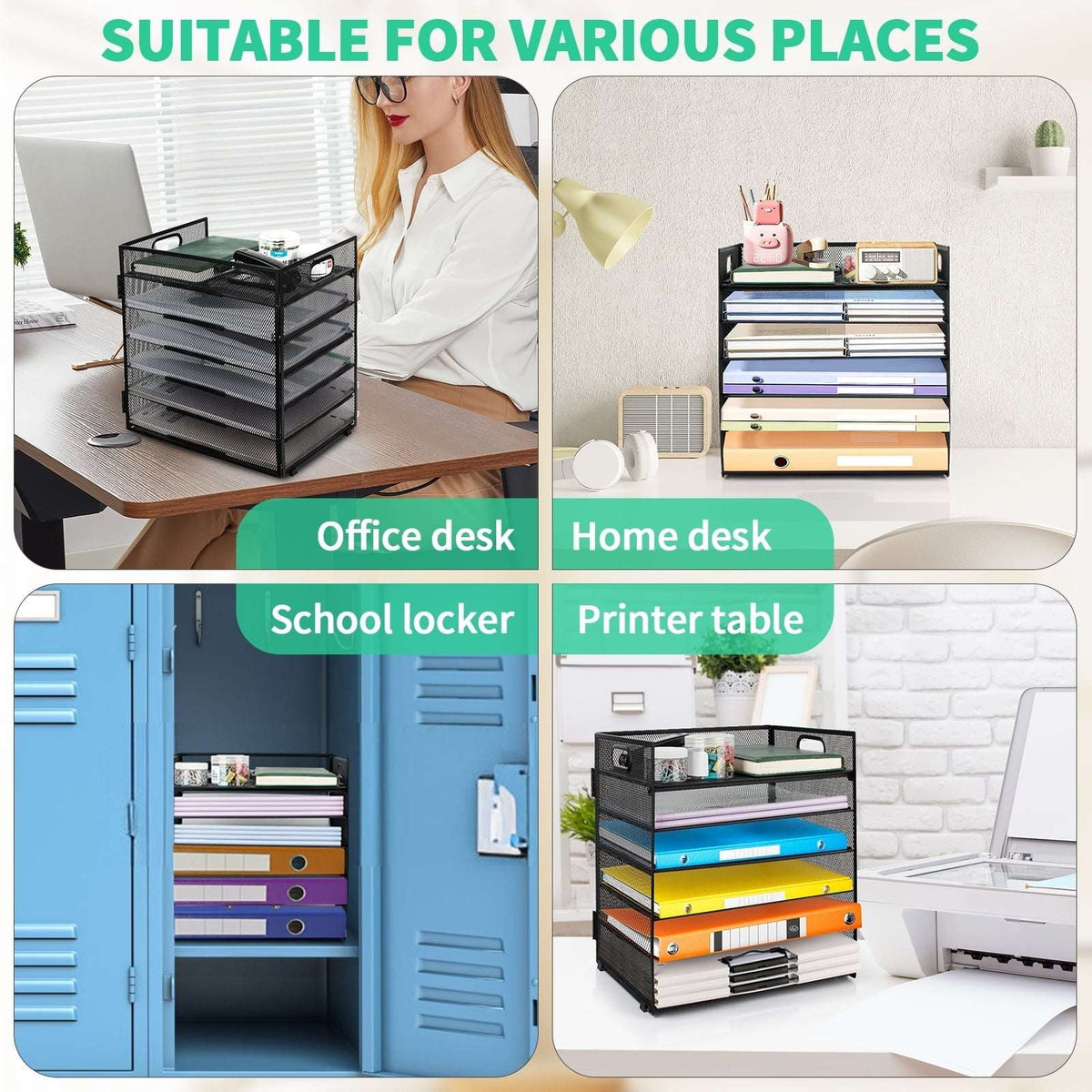 PHANCIR 6-Tier Desk Organizer Paper Storage Box ,Stationery Tray with Handle Mesh Stationery Tray Desktop File Classifier, Suitable for Office, Home