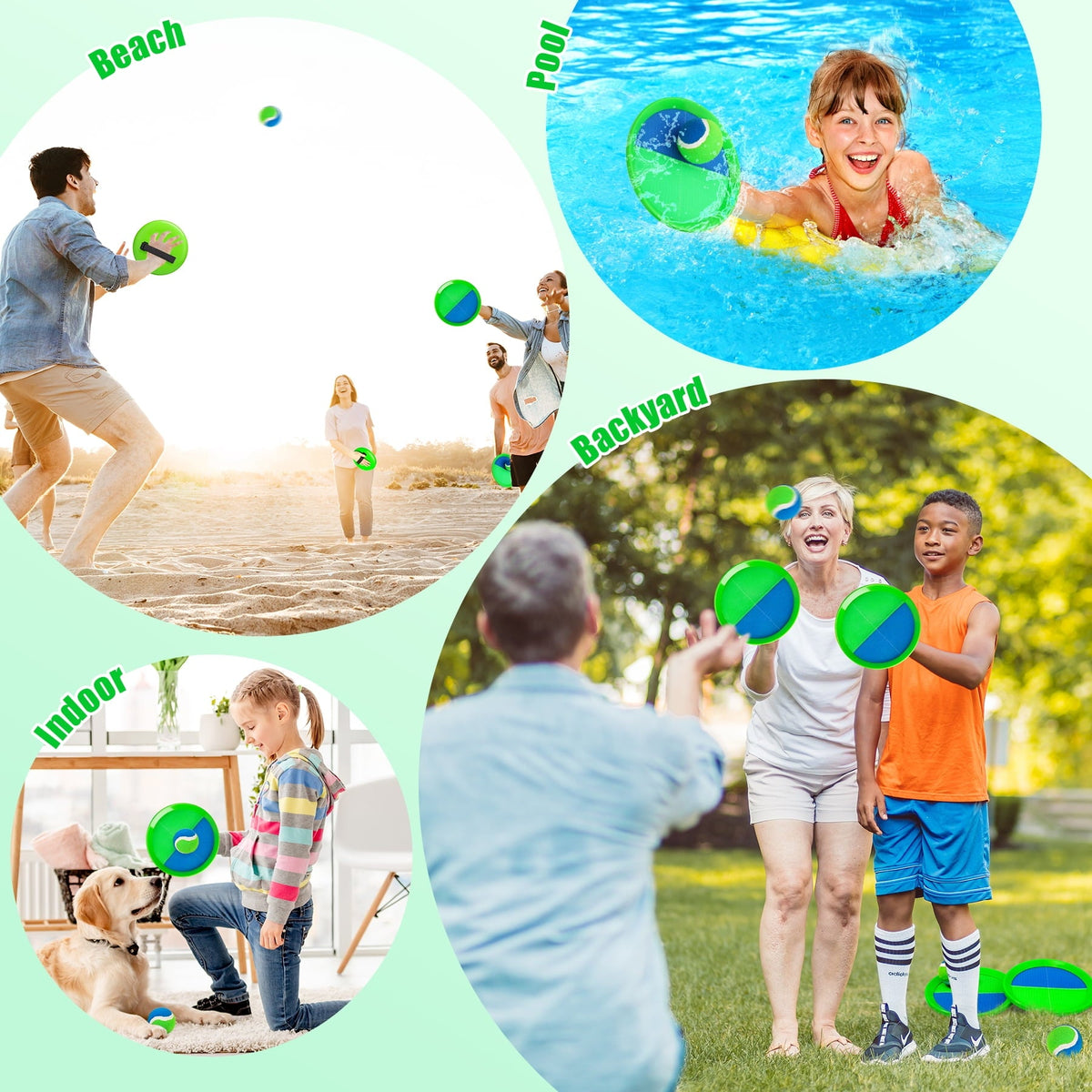 PLAYZAP Toss and Catch Ball Set - Outdoor Toys for Kids ages 3 4-8, Beach Toys Outside Yard Pool Lawn Games, Gifts for Boys Girls Adults Family - 4 Paddles 4 Sticky Balls(Upgraded)
