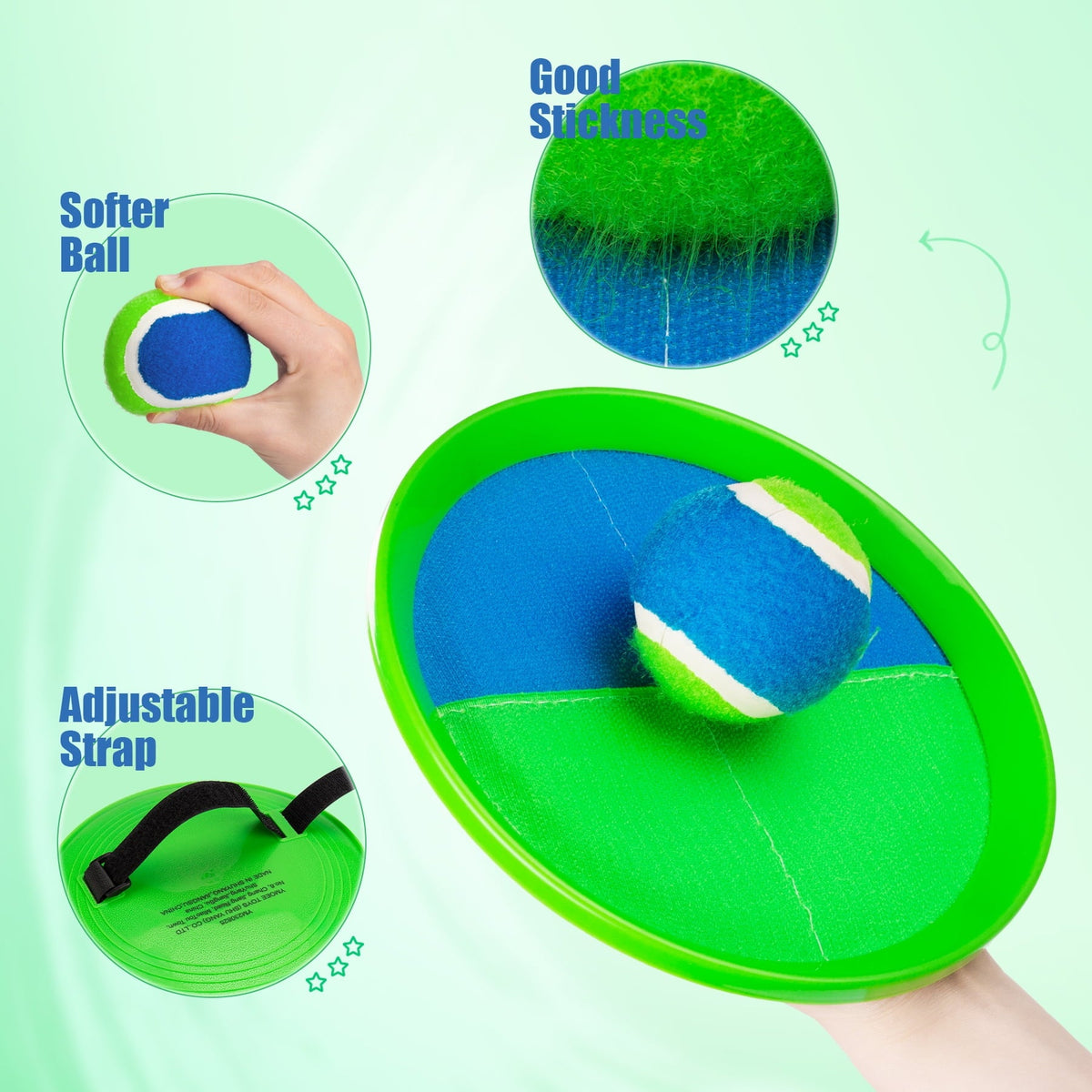 PLAYZAP Toss and Catch Ball Set - Outdoor Toys for Kids ages 3 4-8, Beach Toys Outside Yard Pool Lawn Games, Gifts for Boys Girls Adults Family - 4 Paddles 4 Sticky Balls(Upgraded)