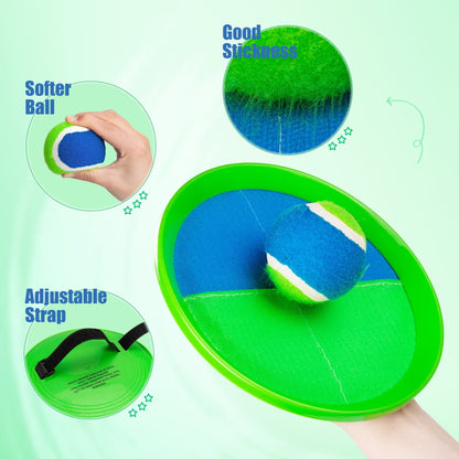 PLAYZAP Toss and Catch Ball Set - Outdoor Toys for Kids ages 3 4-8, Beach Toys Outside Yard Pool Lawn Games, Gifts for Boys Girls Adults Family - 4 Paddles 4 Sticky Balls(Upgraded)