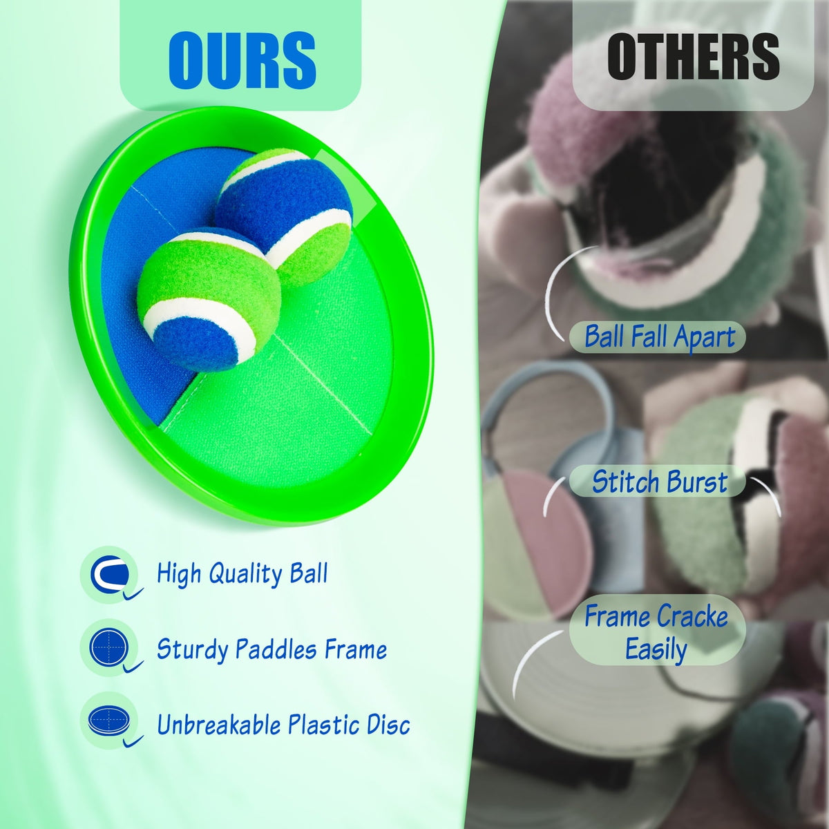 PLAYZAP Toss and Catch Ball Set - Outdoor Toys for Kids ages 3 4-8, Beach Toys Outside Yard Pool Lawn Games, Gifts for Boys Girls Adults Family - 4 Paddles 4 Sticky Balls(Upgraded)