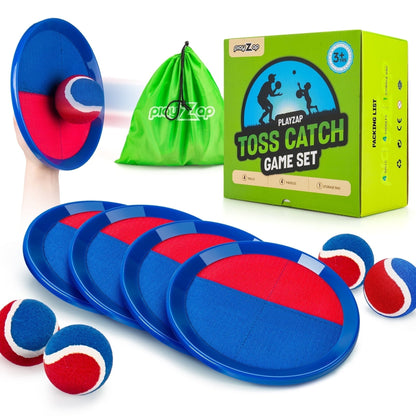 PLAYZAP Toss and Catch Ball Set - Outdoor Toys for Kids ages 3 4-8, Beach Toys Outside Yard Pool Lawn Games, Gifts for Boys Girls Adults Family - 4 Paddles 4 Sticky Balls(Upgraded)