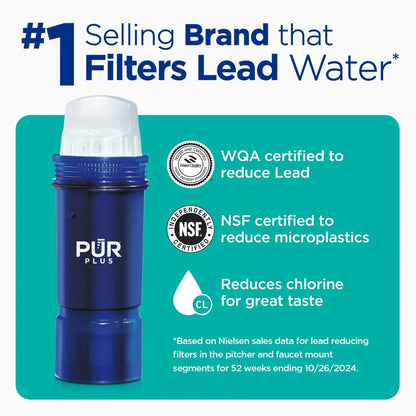 PUR PLUS 11 Cup Water Pitcher with Lead Reducing Filter, W 9.6" x H 10.1" x L 4.5",